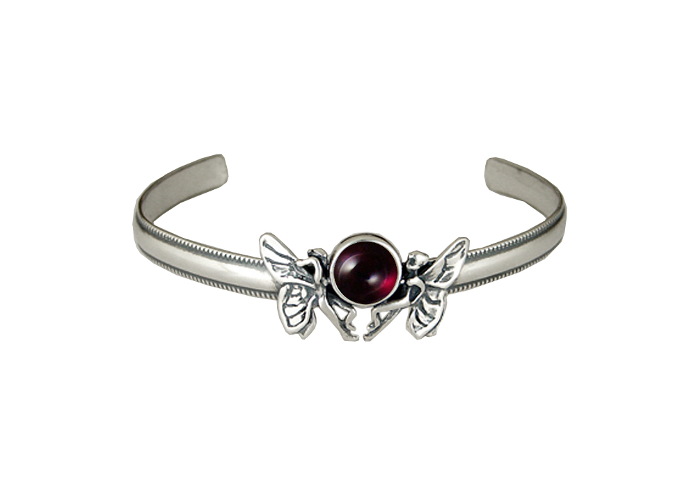 Sterling Silver Double Fairy Cuff Bracelet With Garnet